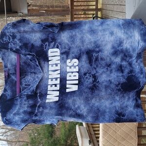 Fresh Produce Weekend Vibes Blue Tie-Dye Cap Sleeve Shirt Top Sz M